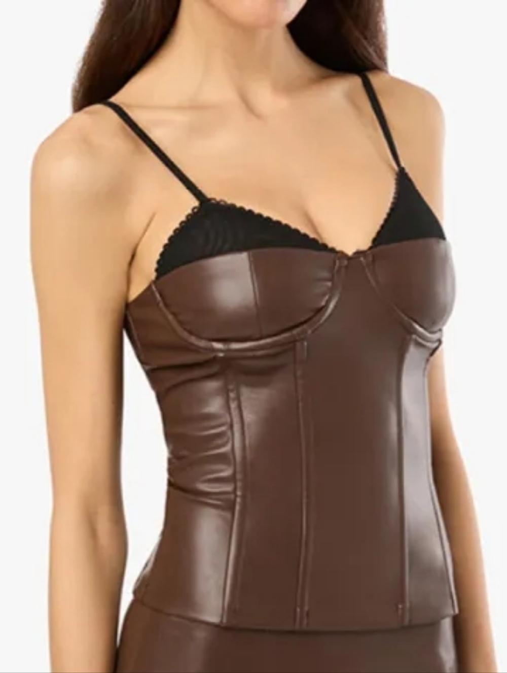 WeWoreWhat Revolve Brown Black Vegan Faux Leather Lace Boning Corset Top 2 NWT - Picture 4 of 6